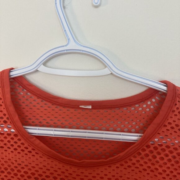 Lululemon Sweat Your Heart Out Crop Shirt Mesh Sunset Orange Size 12 - Picture 2 of 4